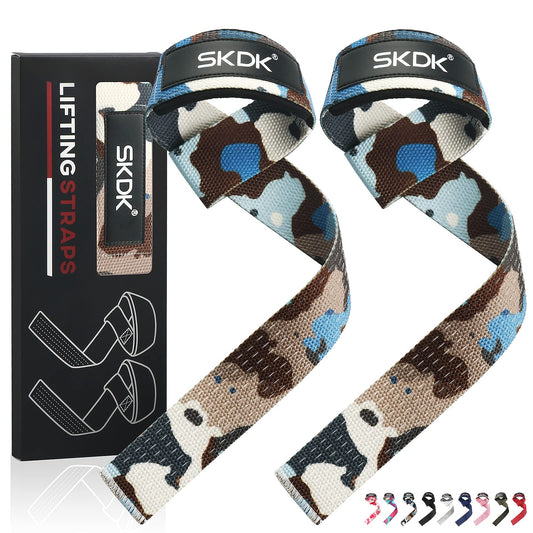 SKDK Cotton Hard Pull Wrist Lifting Straps Grips Band-Deadlift Straps with Neoprene Cushioned Wrist Padded and Anti-Skid Silicone - for Weightlifting, Bodybuilding, Xfit, Strength Training