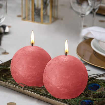 BOLSIUS 3 Pack Blossom Pink Rustic Ball Pillar Candles - 3 Inch - Premium European Quality - Includes Natural Plant-Based Wax - Unscented Dripless Smokeless 25 Hour Party Décor Candles