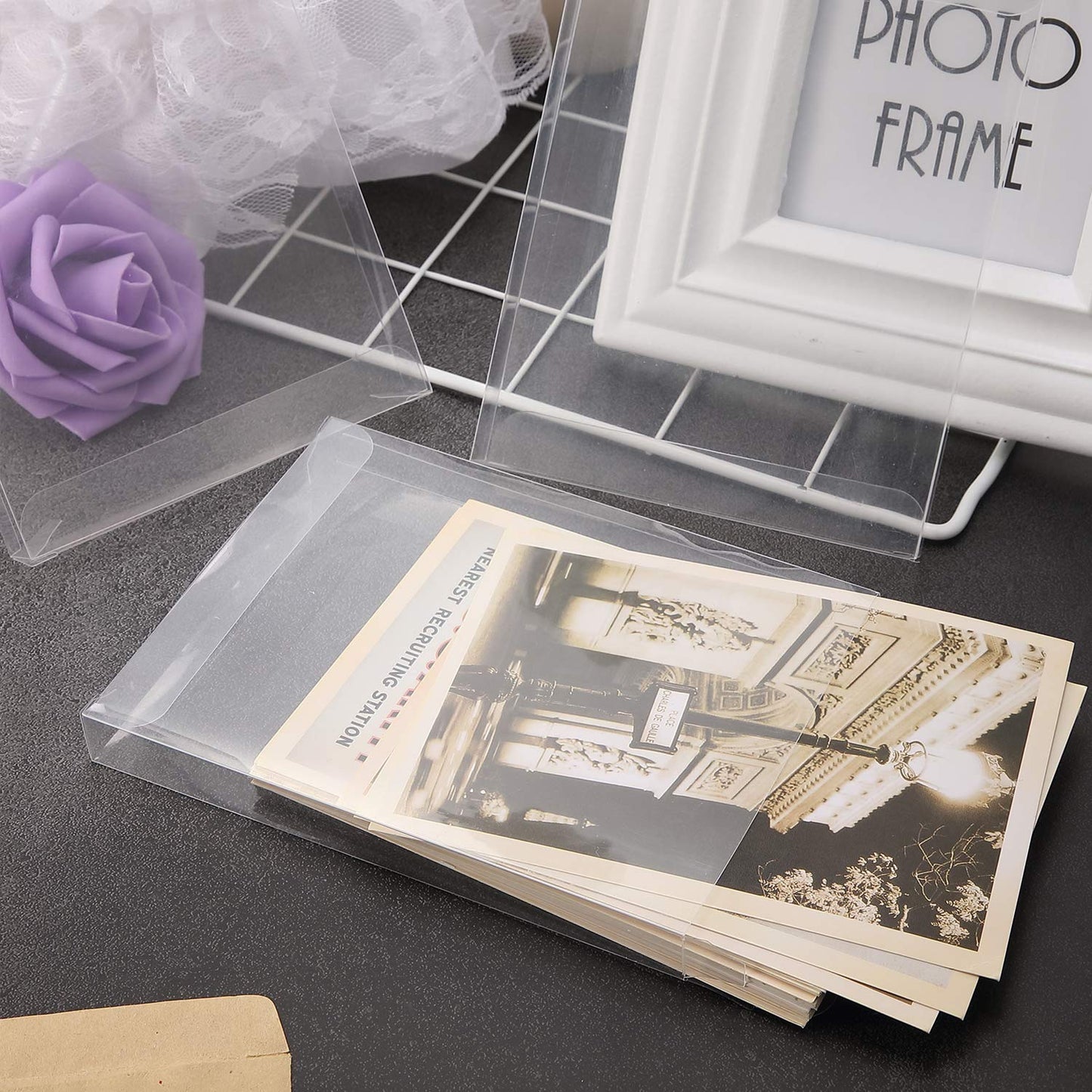 Blulu 100 Packs Clear Plastic Crystal Boxes Transparent Greeting Card Photo Storage Cases Soft Fold Design Protects Letters Photos