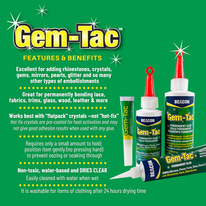 Beacon Gem-Tac 118ml Medium Bottle - Clear Adhesive for Fabric, Rhinestones, Glass, and More - Ideal glue for Embellishing Shoes, Gowns, Phones, and Accessories.