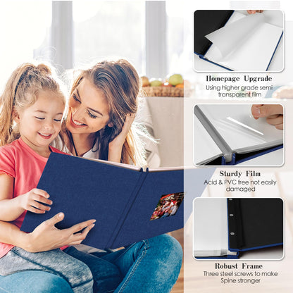 Spbapr Large Photo Album Self Adhesive 3x5 4x6 5x7 8x10 Pictures Magnetic Scrapbook 40 Blank Pages Linen Cover DIY Album with A Metal Pen
