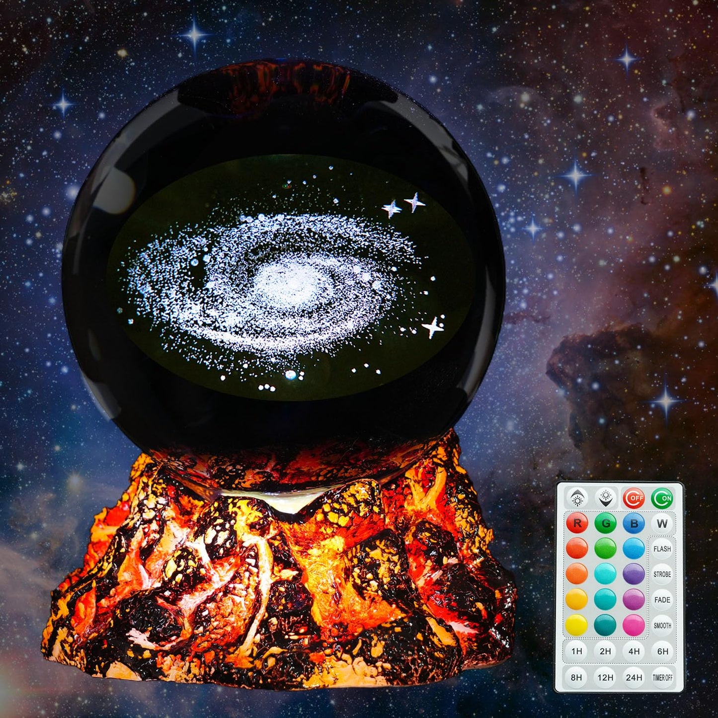 Colortown Galaxy Crystal Night Light, 3.15 Inch (80mm) K9 Crystal, Upgraded Volcanic Lava Base 3D Lamp with Remote, 16 Colors Cosmic Orbs, Space Gifts for Holiday Birthday Xmas