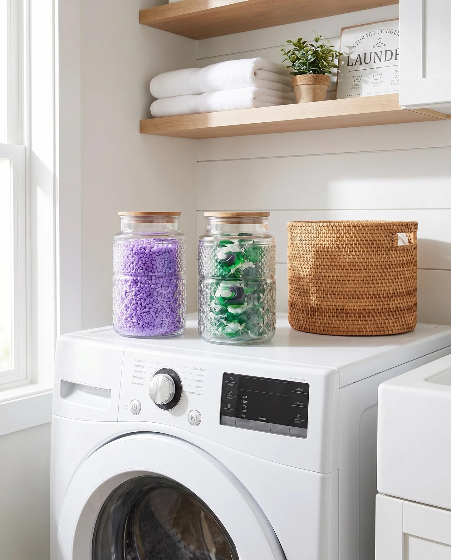 Large Glass Storage Jar, 2 Pack 60 FL OZ Glass Food Storage Containers with Bamboo Lid, Kitchen Laundry Room Organization Decorative Jar for Candy Cookies Coffee Beans Flour Nuts Airtight Glass Jars