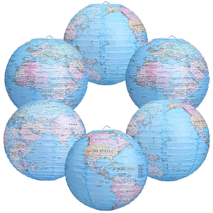 Globe Hanging Paper Lanterns, Around The World Earth Day Decorations, Travel Themed Paper Lanterns for Classroom Decorations Travel Party Decorations (12 inch, 6pcs)