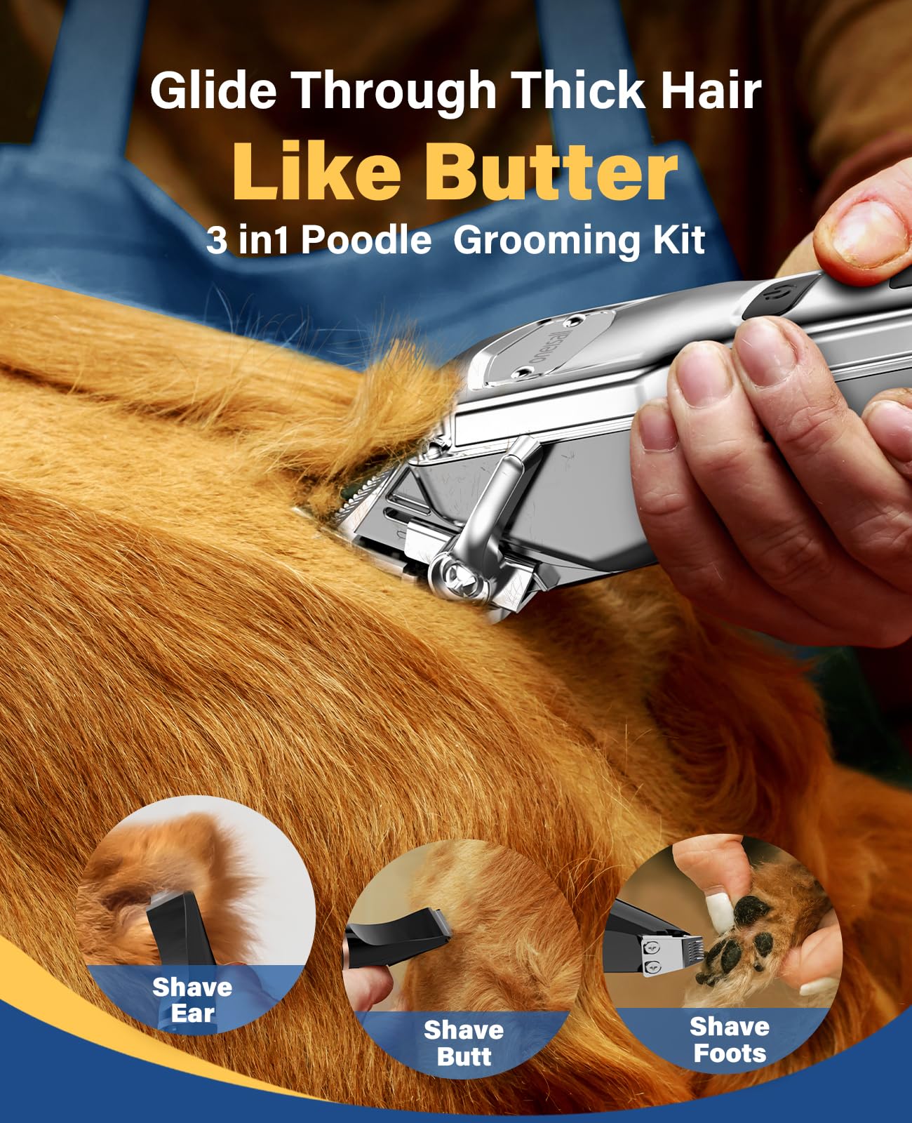 oneisall Dog Clippers & Paw Trimmer 3 in 1 Grooming Kit, Dog Clippers Professional for Thick Hair with Stainless Steel Blade, IPX7 Waterproof Cordless Pet Shaver