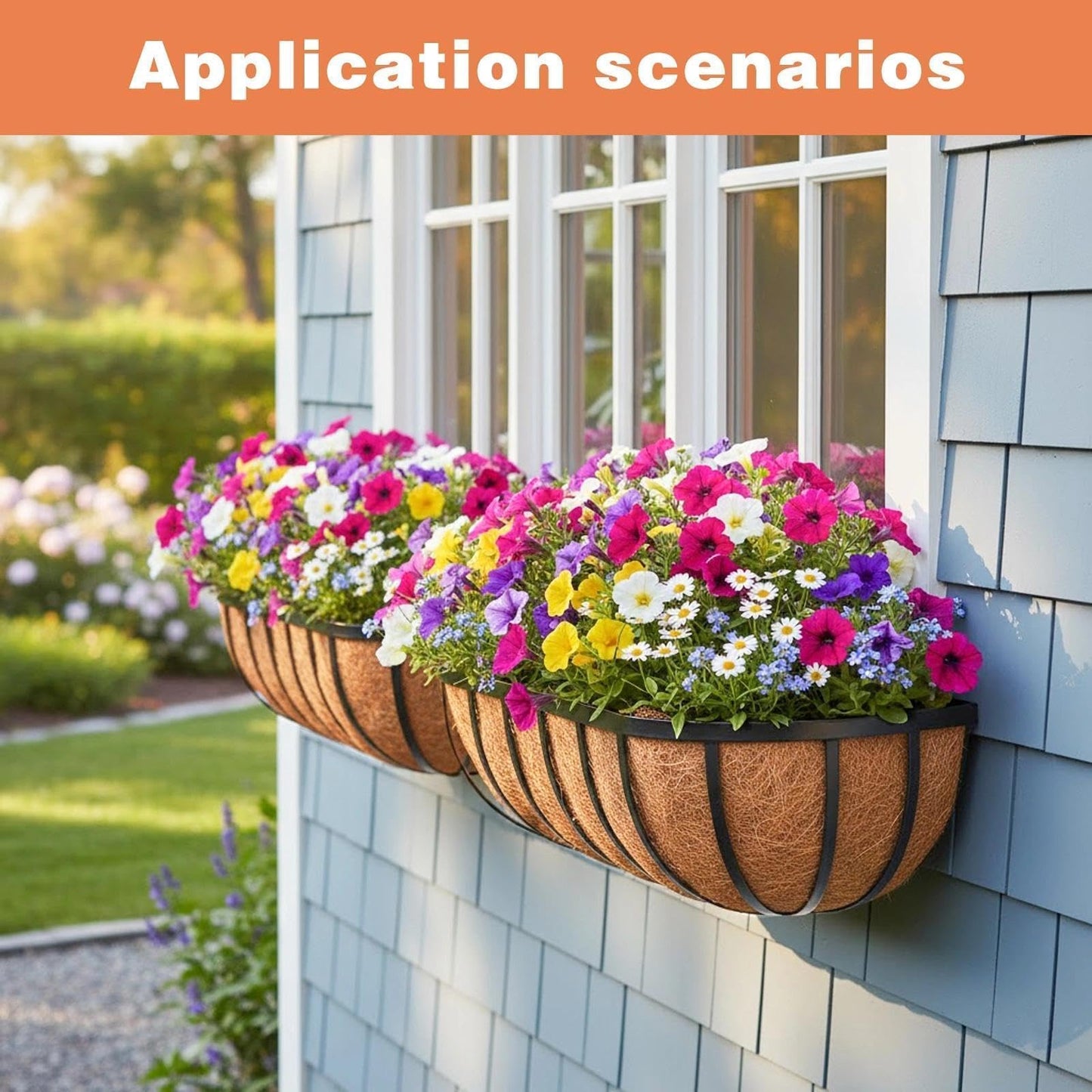 ZVOWOS 2 Pack 16" Railing Planter Window Box with Coco Fiber Liner Horse Trough Planter The Railing Planter Boxes for Deck Porch Fence Outdoor
