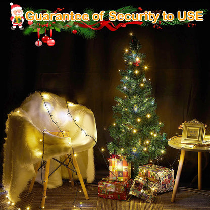 Decute 300LED Christmas String Lights Outdoor Waterproof 105FT UL Certified with End-to-End Plug 8 Modes, Warm White Indoor Starry Fairy Lights for Christmas Tree Patio Garden Wedding Party Decor
