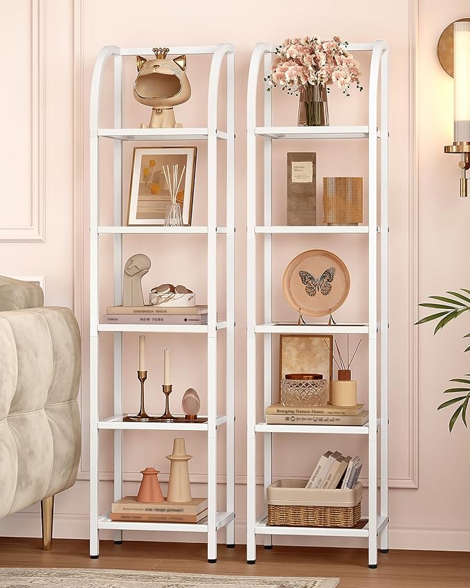 Hzuaneri Bookcase Bookshelf, Tempered Glass Arched Bookshelf