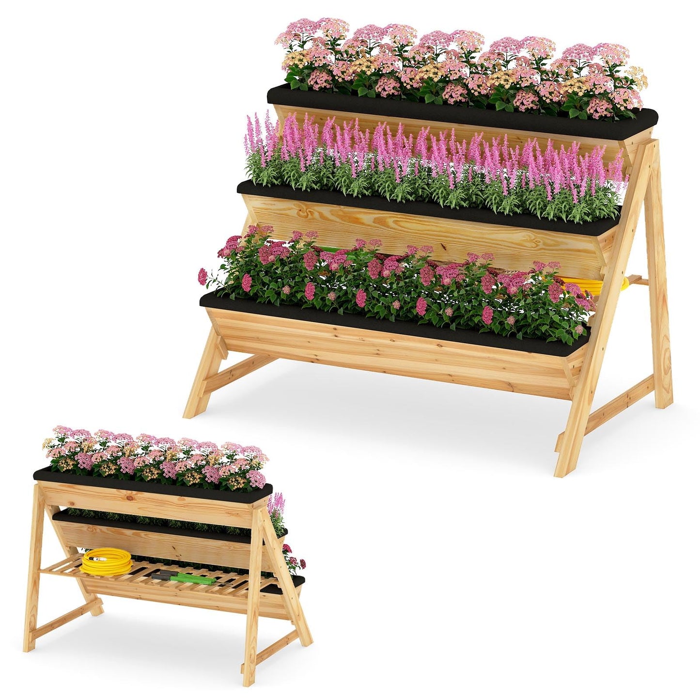 Giantex 3-Tier Vertical Raised Garden Bed, Wood Elevated Planter Box with Legs, Storage Shelf, Liners for Growing Vegetables Herbs Flowers, Indoor Outdoor Freestanding Raised Bed for Patio (Natural)