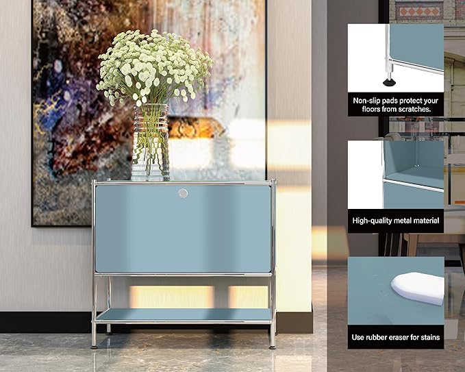 Metal Sidetable with Flap Door, 27.5" Height