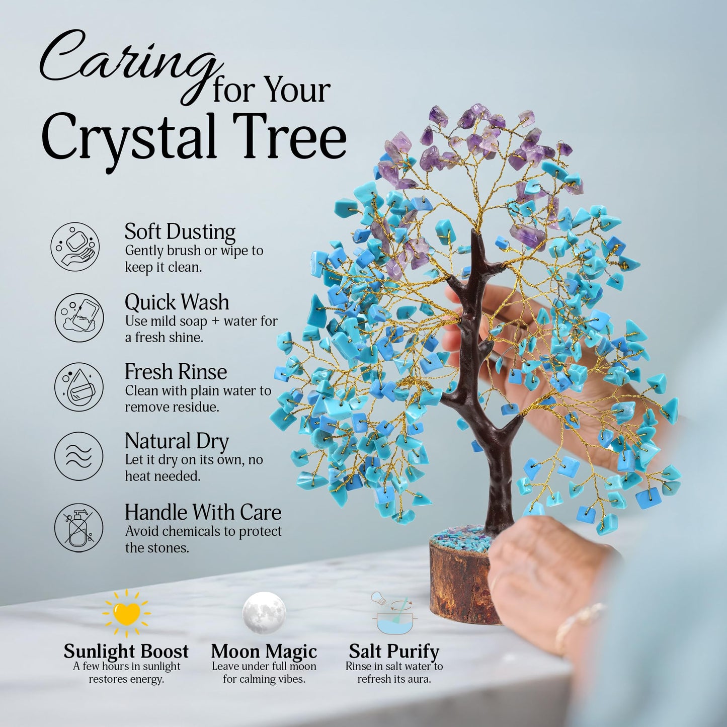 FASHIONZAADI Amethyst and Turquoise Crystal Tree of Life - Crystal Decor - Spiritual Gifts - Crystals Gifts for Women - Gemstones and Crystals