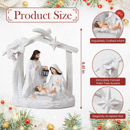 Alupssuc Nativity Set for Christmas Indoor Nativity Scene Decoration, Sculpted Hand Painted Nativity Figurines Scene with Manger, Nativity Figures Sets for Indoor Tabletop Decorations, White
