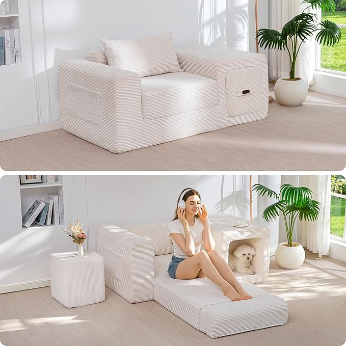 MAXYOYO Folding Sofa Couch, Convertible Floor Sofa