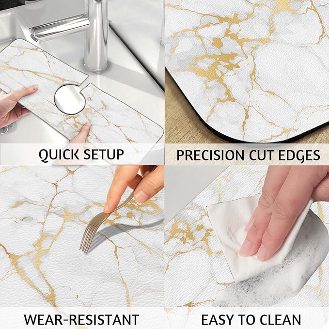 MCALK Marble White Kitchen Sink Faucet Mat Splash Guard, Absorbent Quick-Dry
