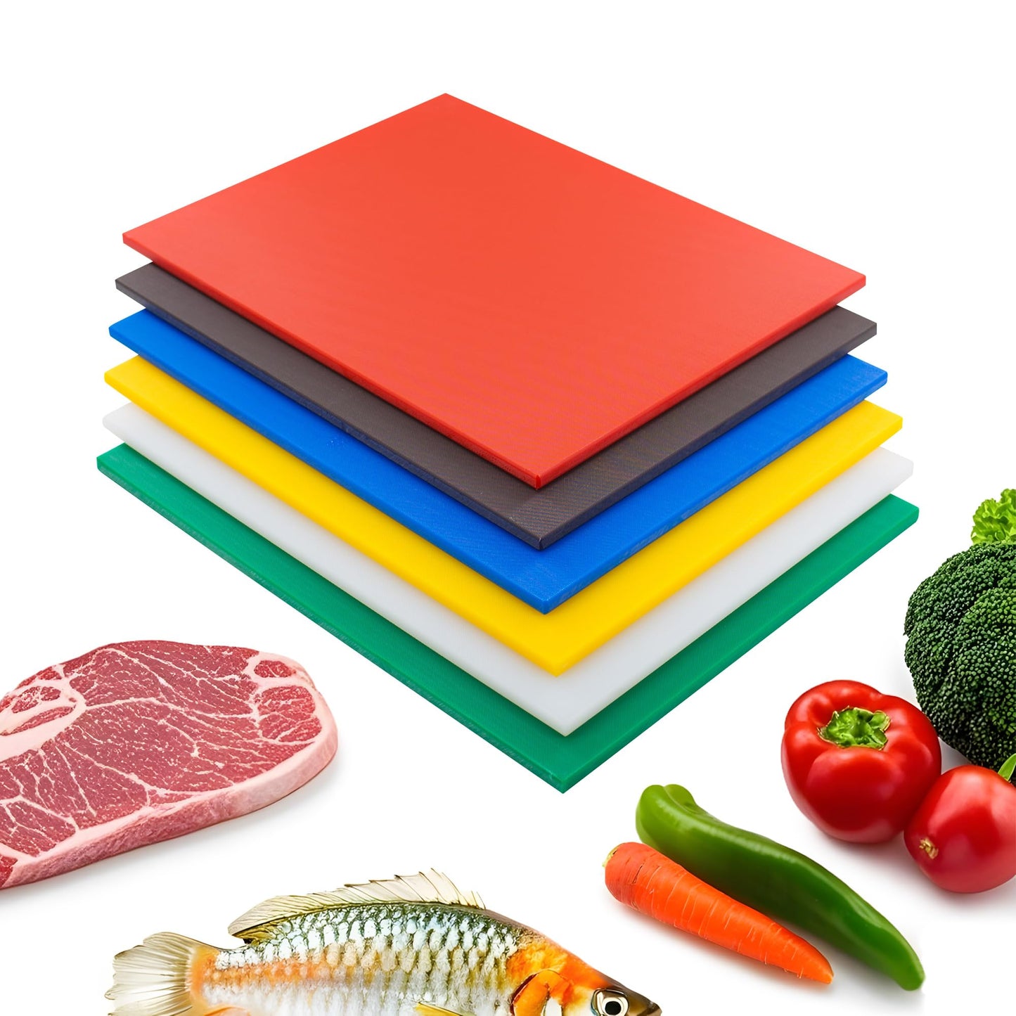 CLIVIA Commercial Grade Cutting Board for Kitchens,Plastic Chopping Board, 20 x 15 x 1/2 Inch, Multi-Color 6 of Pack Set,NSF Certified,for Vegetable Meat or Cheese