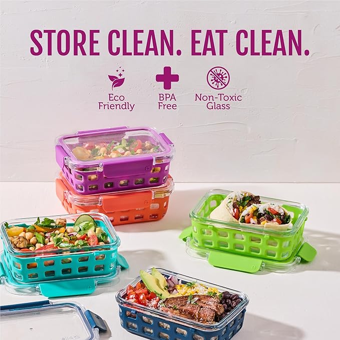 Ello Duraglass 3.4 Cup Meal Prep Sets 10Pc, 5 Pack Set- Glass Food Storage