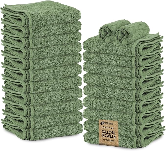 24 Pack Green Hand Towel 100% Cotton Spa Towel – 16x26 inches Highly Absorbable