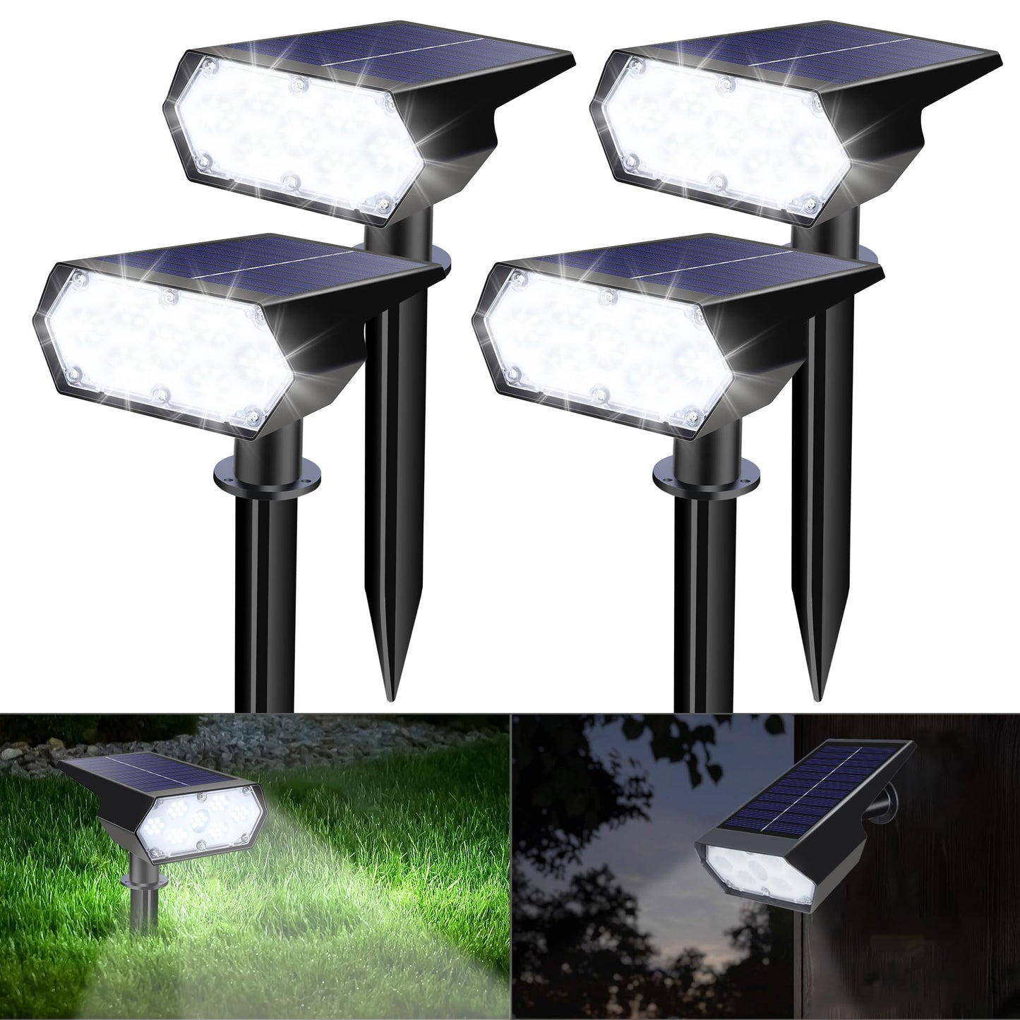 Solar Spot Light Outdoor, 49 LED Lights for Outside, 2 Modes Solar Powered Spotlights, Waterproof Pathway Light for Garden Yard Walkway Driveway Landscape Decorations (4 Pack-Cool White)