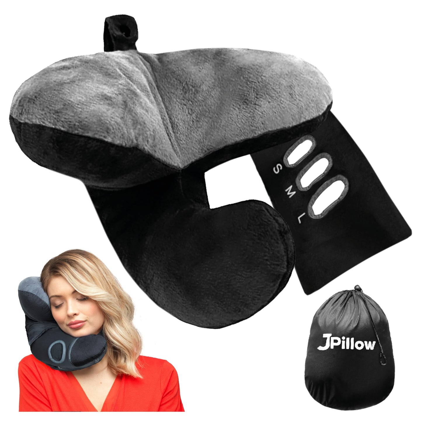 JPillow Travel Pillow for Airplanes – A Little Bulky, Expensive, and Takes a Couple of Minutes to Master, but Supports Your Head and Neck in Genuine Luxury – British Invention of the Year (Black)