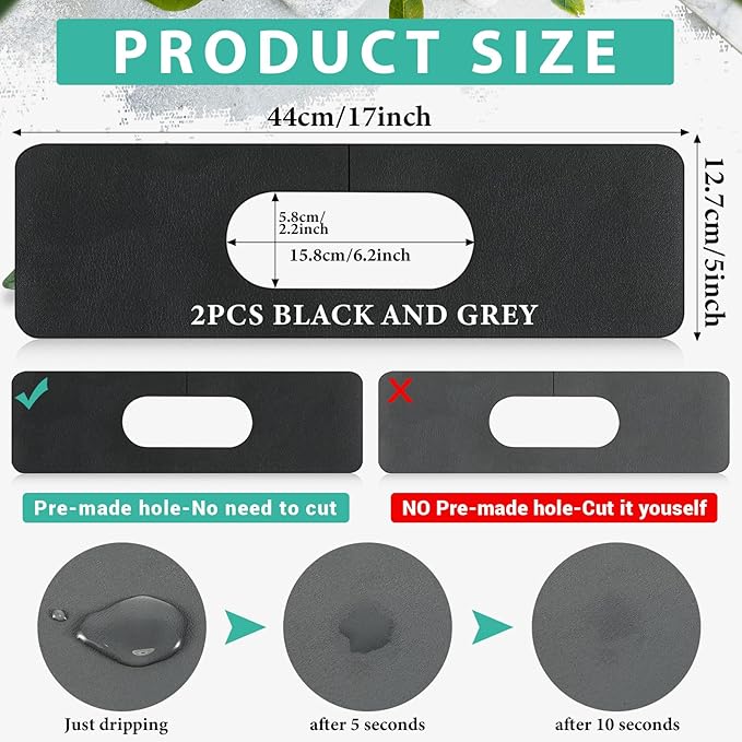 Tioncy 2 Pcs Faucet Mat Sink Splash Guard Oval-hole Oval Splash Pad
