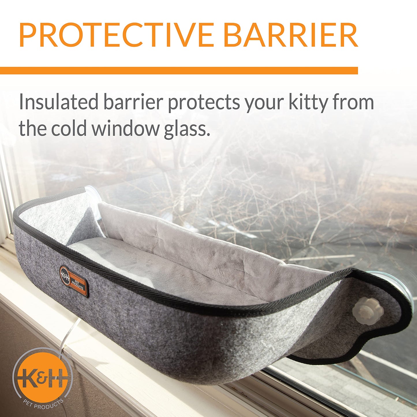 K&H Pet Products EZ Mount Thermo-Kitty Window Bed Extra-Deep Gray 27 X 10 X 11 Inches