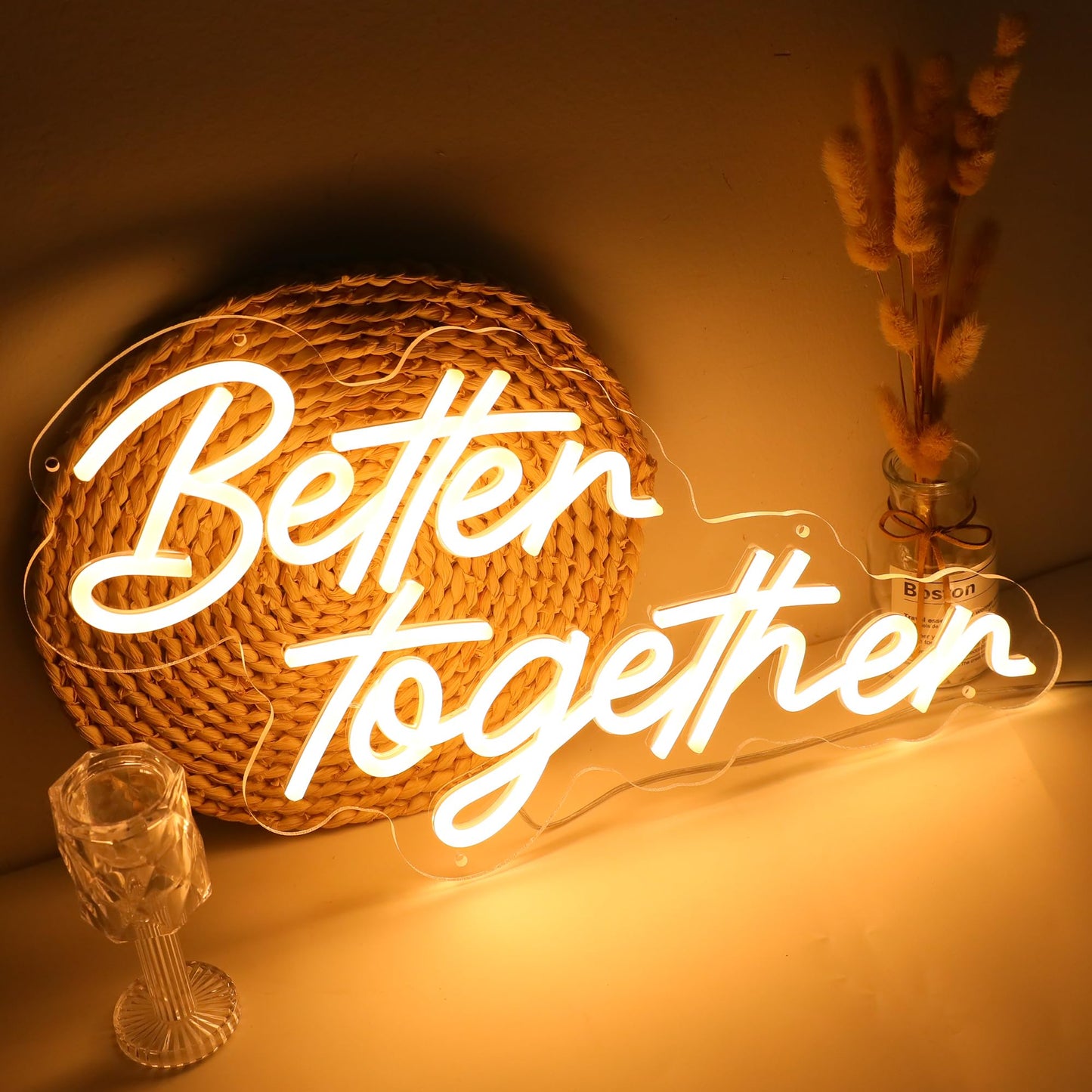 WIOSOUL Better Together Neon Sign Warm White Letter Neon Light Sign USB Powered for Wall Party Decor Bedroom Room Bar Wedding Home Birthday Art Decoration Christmas