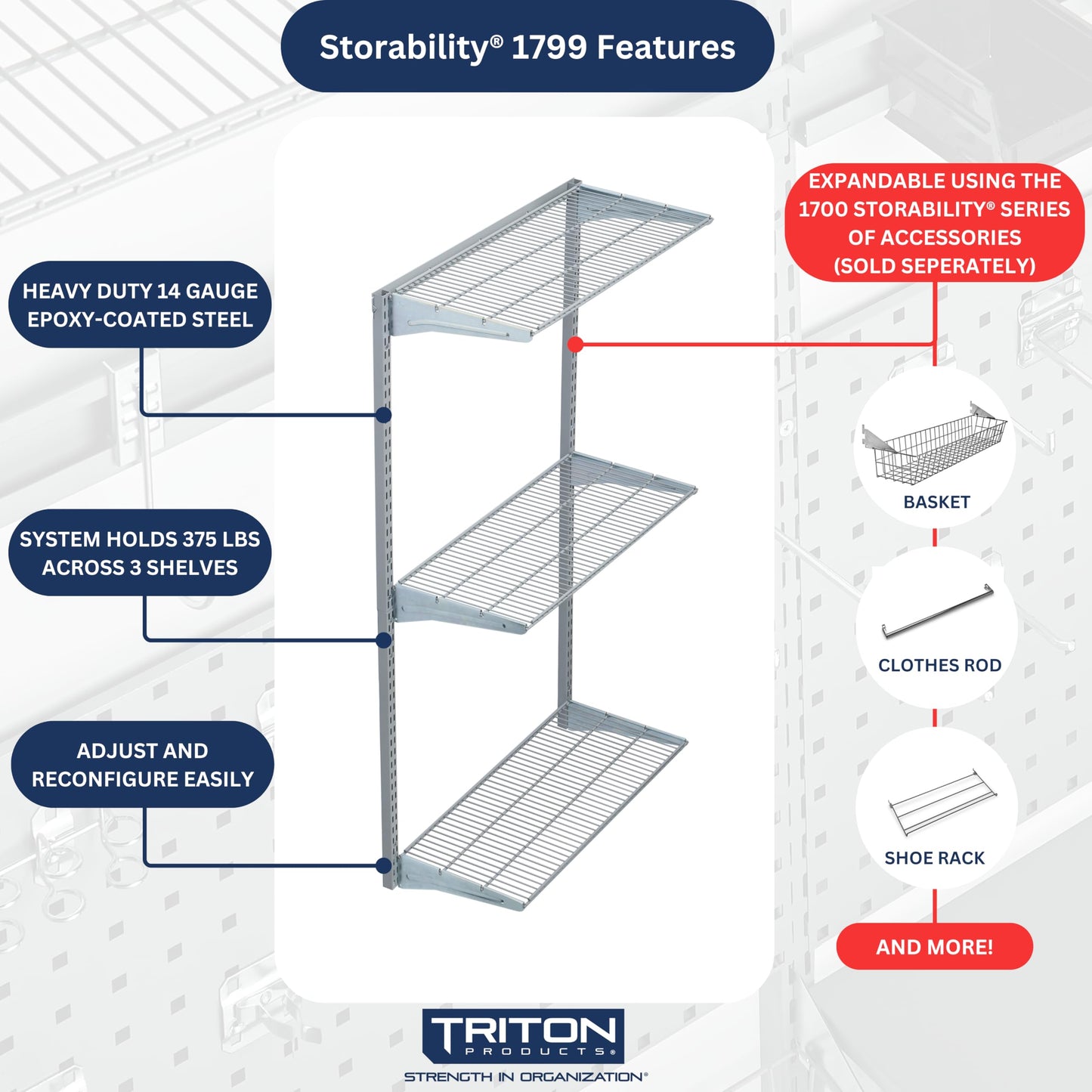 Triton Products 3 Tier Wire Shelving Unit for Home and Garage with 375 Lb Load Capacity 33" W x 63" H x 16" D (Gray)