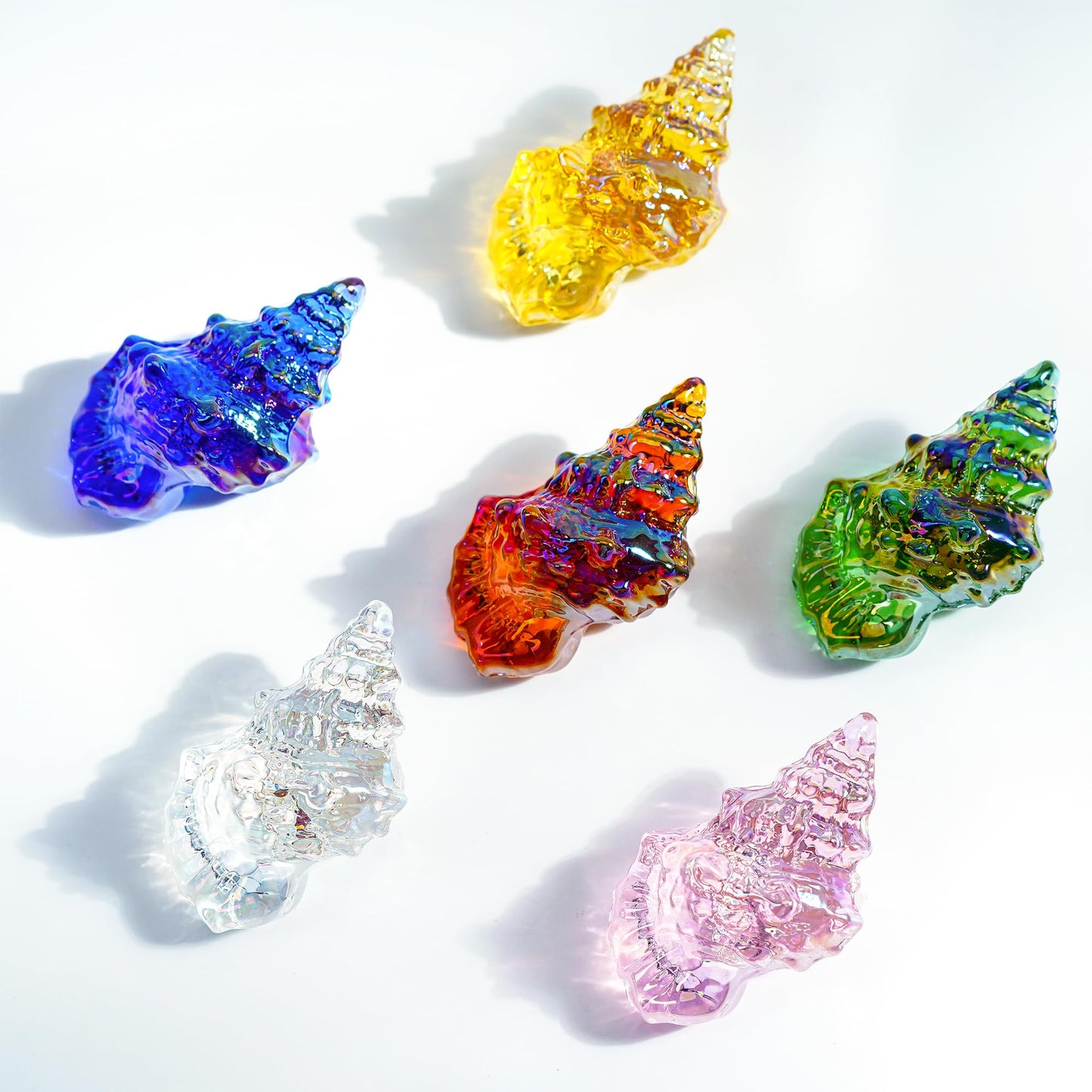 H&D HYALINE & DORA Set of 6 Blown Glass Conch Figurine Miniature Sea Animals Collectible Figurine Tiny Crystal Conch Statues for Tables, Desks Home Decor