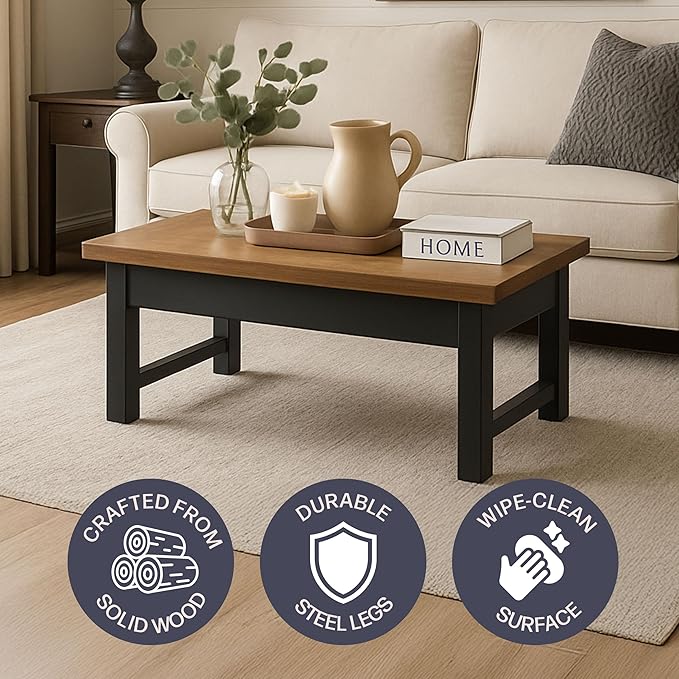 Alaterre Furniture Pomona Living Room 42 Inch Lift Top Solid Wood Coffee Table