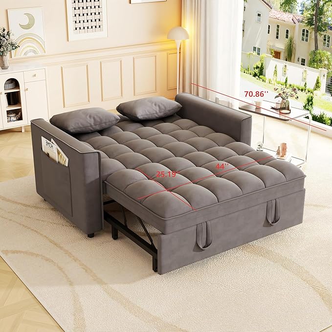 3-in-1 Convertible Sleeper Sofa Bed, 55 inch Small Couch