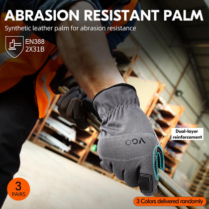 Vgo... 3 Pairs Safety Work Gloves - Builder & Gardening Gloves (Size L, 3 Colours, NB7581)