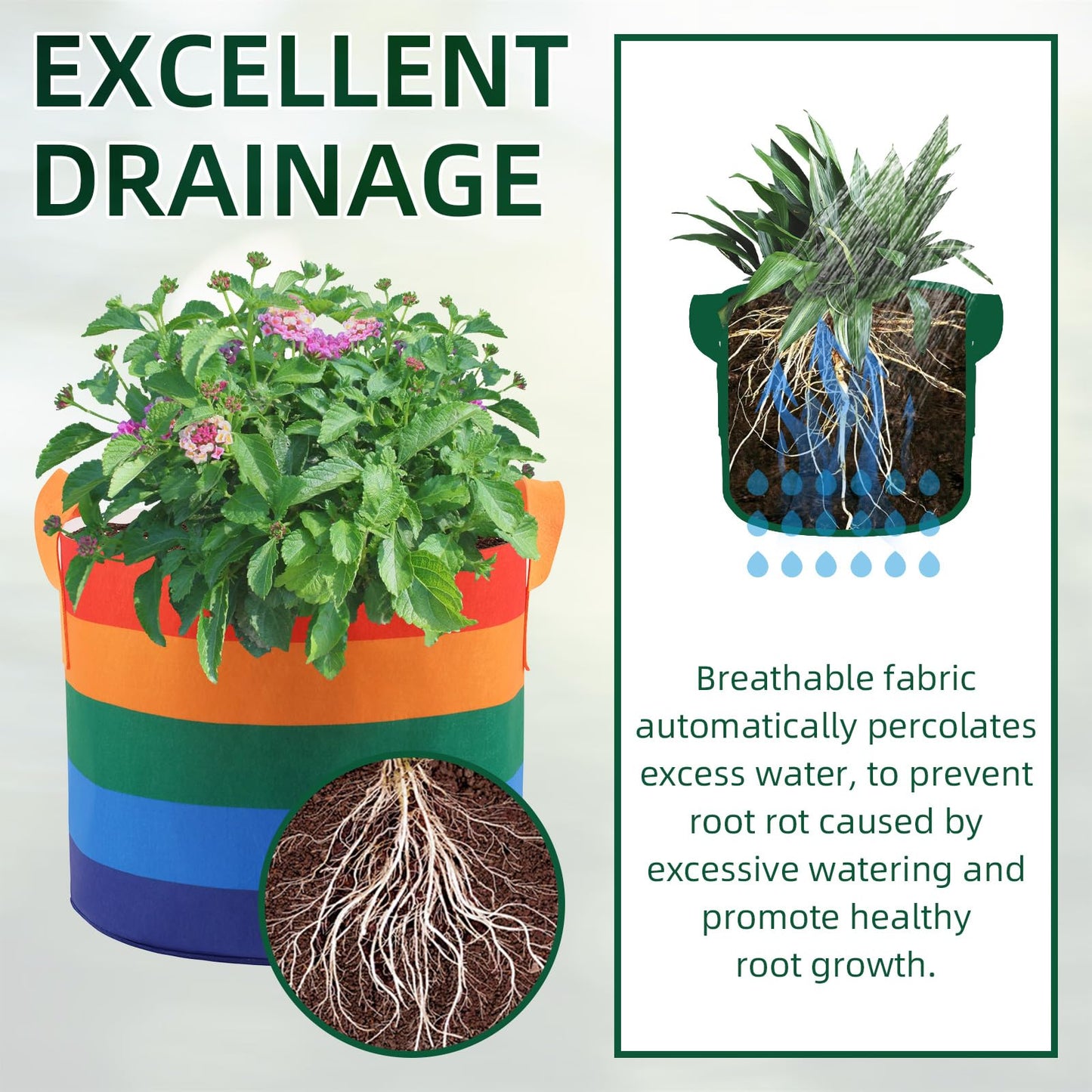 LITLANDSTAR 6 Pack 10 Gallon Grow Bags, Heavy Duty Thickened Colorful Nonwoven Plant Fabric Pots with Handles, Five-Color Tone Garden Plant Bags for Fruits Vegetables Flowers Herb