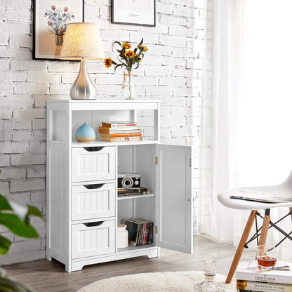 Yaheetech Bathroom Storage Units with Open Storage Shelf Free-standing Floor Cabinets Sideboard with 3 Drawers and 1 Door, Adjustable Shelf for Living Room Kitchen Entryway White