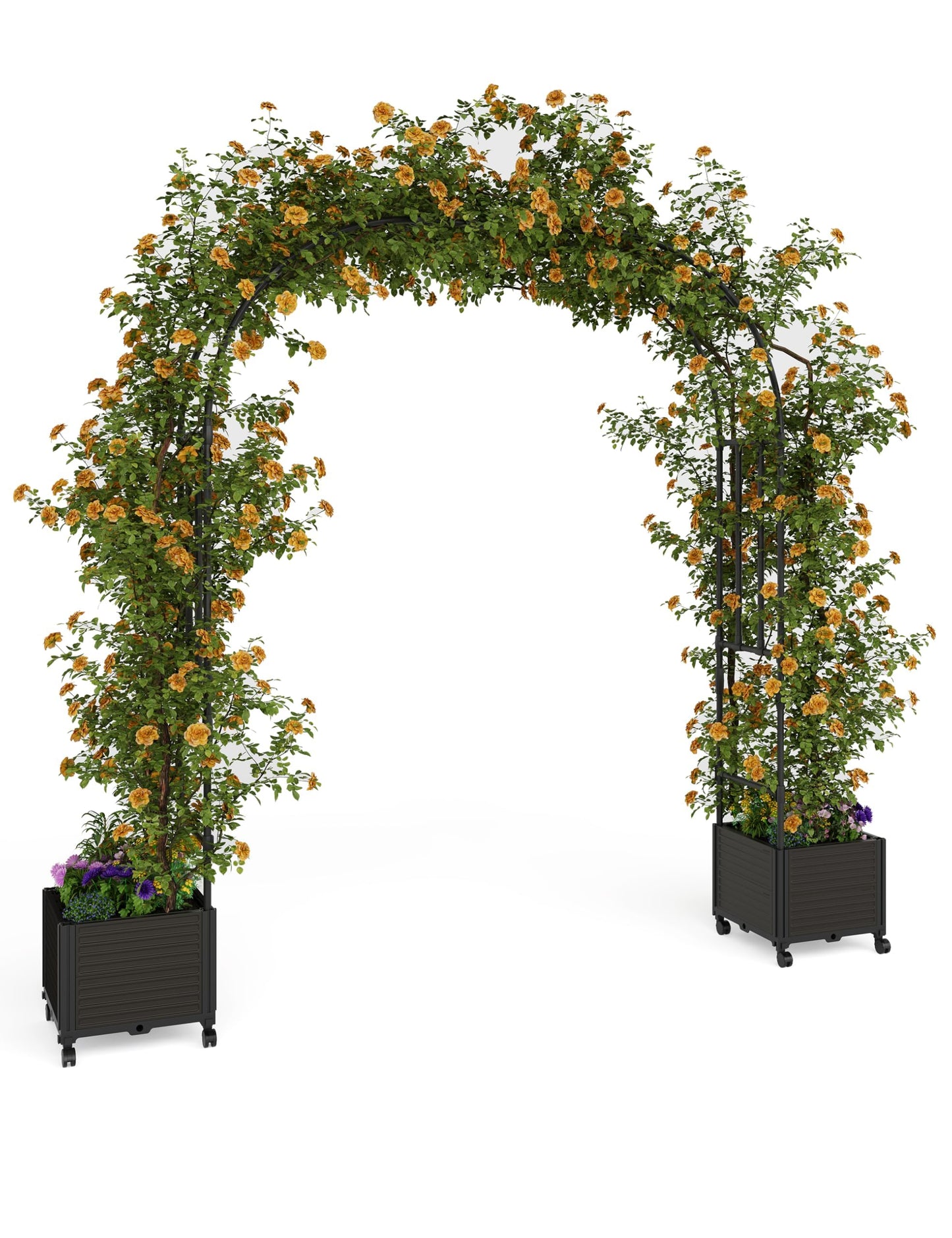 4.5 Inch Garden Arch Trellis with Planter Boxes & Wheels, PP & Steel Outdoor Archway for Climbing Plants, Adjustable Span Wedding Arch Decor for Garden, Patio, Balcony