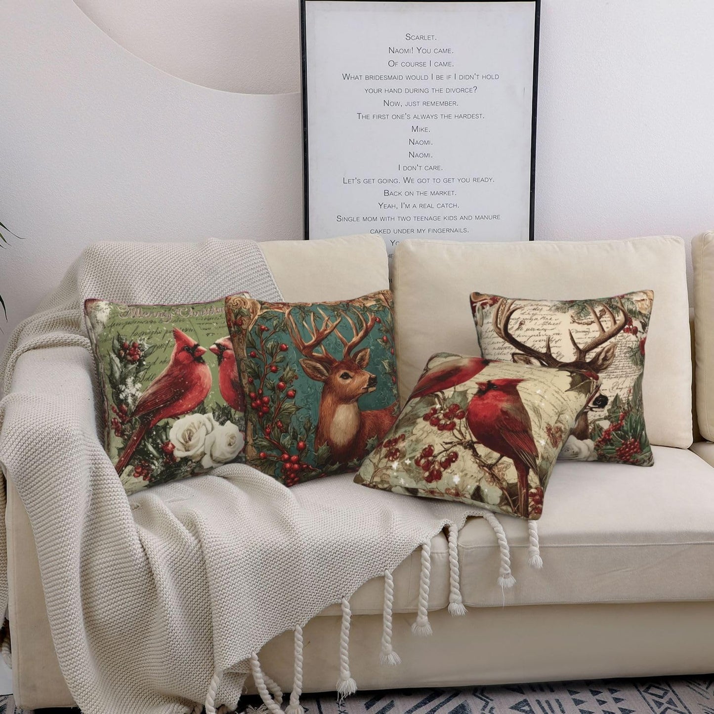 oyebn Christmas Animals Throw Pillow Covers Set of 4 Decorative Soft Double Sided Print Pillow Case Farmhouse Home Decor for Living Room Sofa Couch 18x18