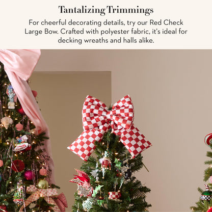 MACKENZIE-CHILDS Bow, Christmas Bow for Home Decor or Gifts, Large, Red-and-White Red Check