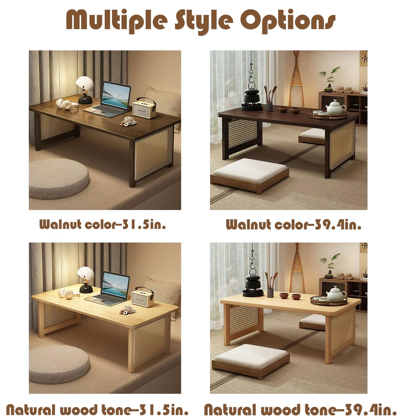 YHGSYXL Japanese Floor Table Bamboo Folding Coffee Table Portable Solid Wood Japanese Coffee Table, No Assembly Japanese Dining Table for Sitting on The Floor, Easy Storage(39.4 * 18.9 * 13.8in.)