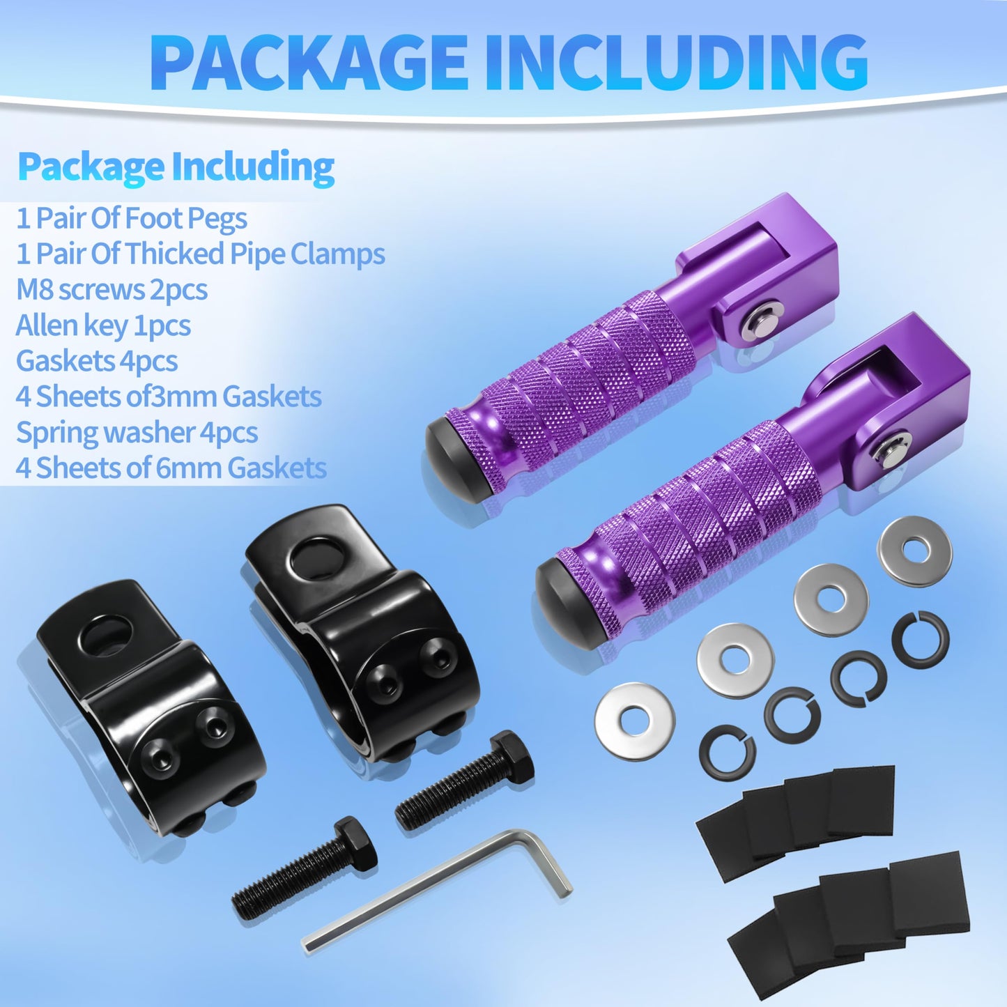 M8 Anti-Skid CNC Universal Motorcycle Foot Pegs Degree Foldable Footpegs Footrest,Upgrade Passenger Pedal For Mini Bike Dirt Pit Bike Electric Car Motorbike Honda Suzuki Yamaha Kawasaki (Purple)