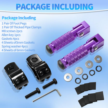 M8 Anti-Skid CNC Universal Motorcycle Foot Pegs Degree Foldable Footpegs Footrest,Upgrade Passenger Pedal For Mini Bike Dirt Pit Bike Electric Car Motorbike Honda Suzuki Yamaha Kawasaki (Purple)