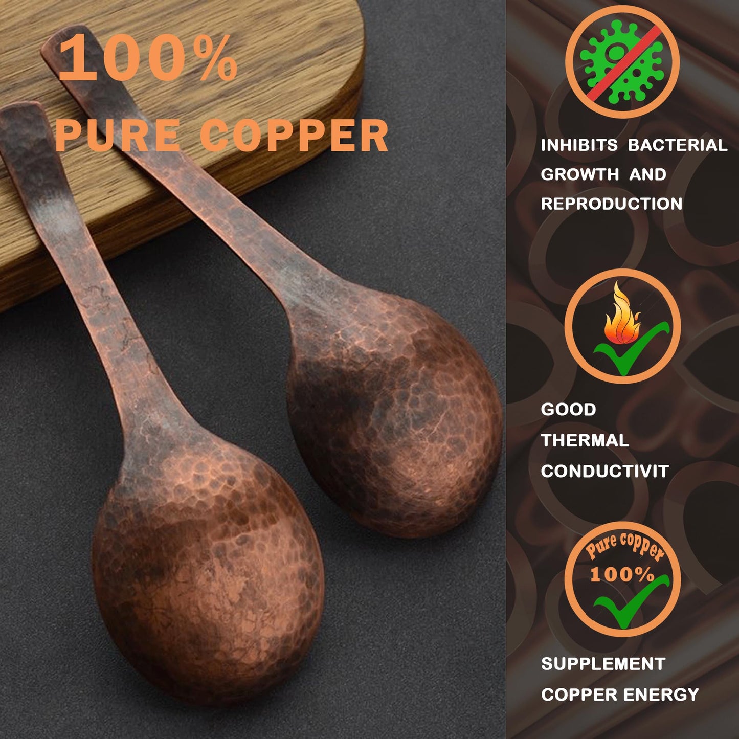 Purecopper 6.29-Inch Retro Chinese Soup Spoon, Hand-Forged Hammered Copper Spoon, Suitable for Family Gatherings, Restaurants, Anniversaries (1)