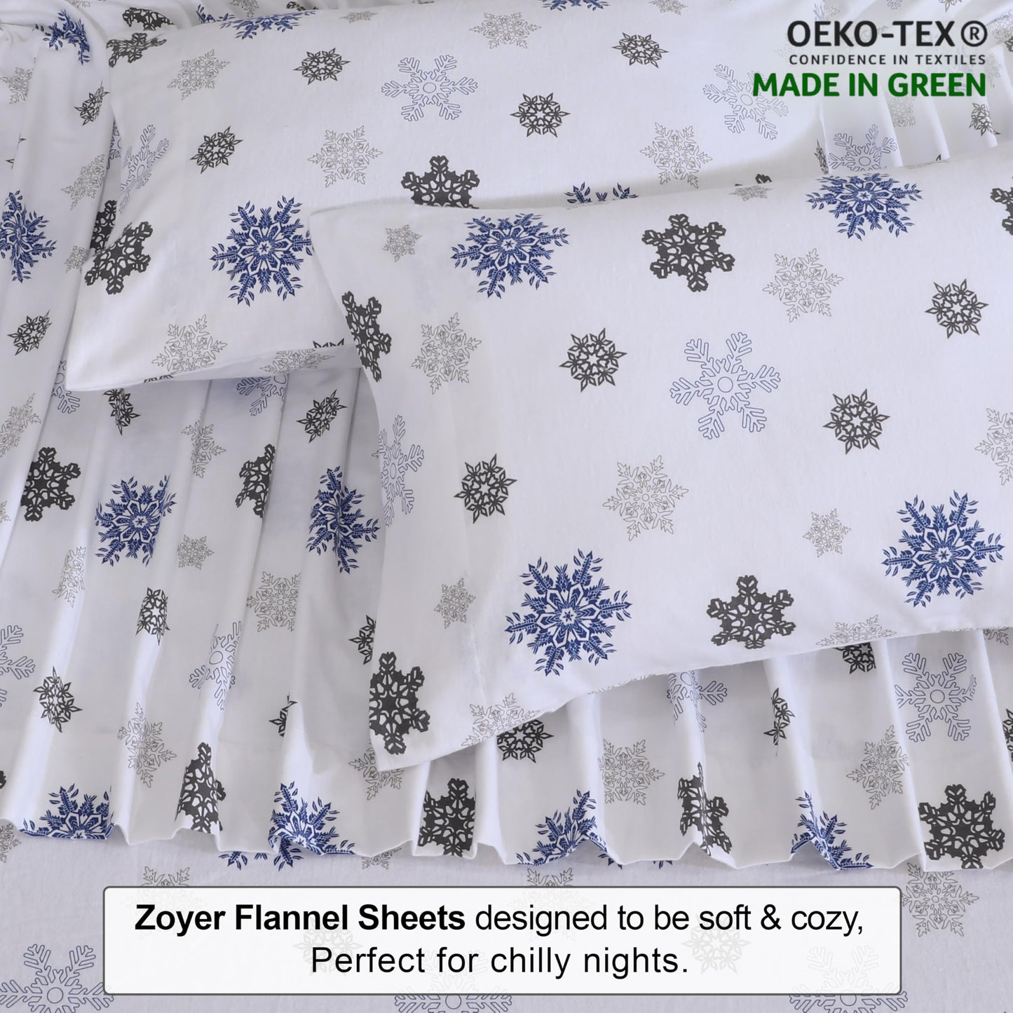 ZOYER Flannel Sheets Twin Size - 100% Cotton Double Brushed Twin Sheets Set, Deep Pockets 16 Inches, All Seasons Breathable & Extra Soft Bed Sheets, Warm & Cozy, 3 Piece, White Snow