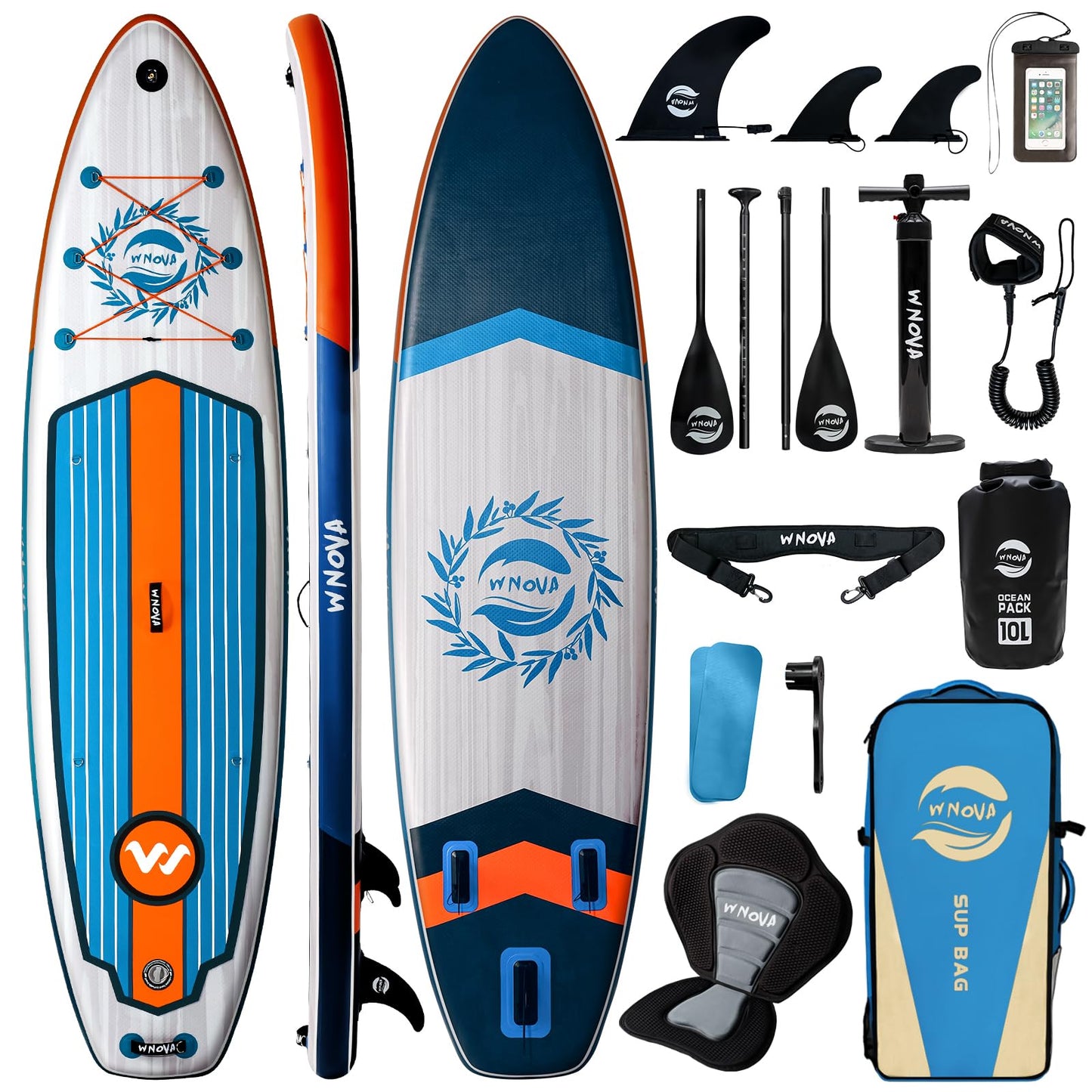 WNOVA 11' Inflatable Stand Up Paddle Board, 34" Extra Wide Stable iSUP for Adults & Youth, with Camera Mount & Premium Accessories, Non-Slip Deck for All Skill Levels (Light Wood Grain/Kayak Seat)
