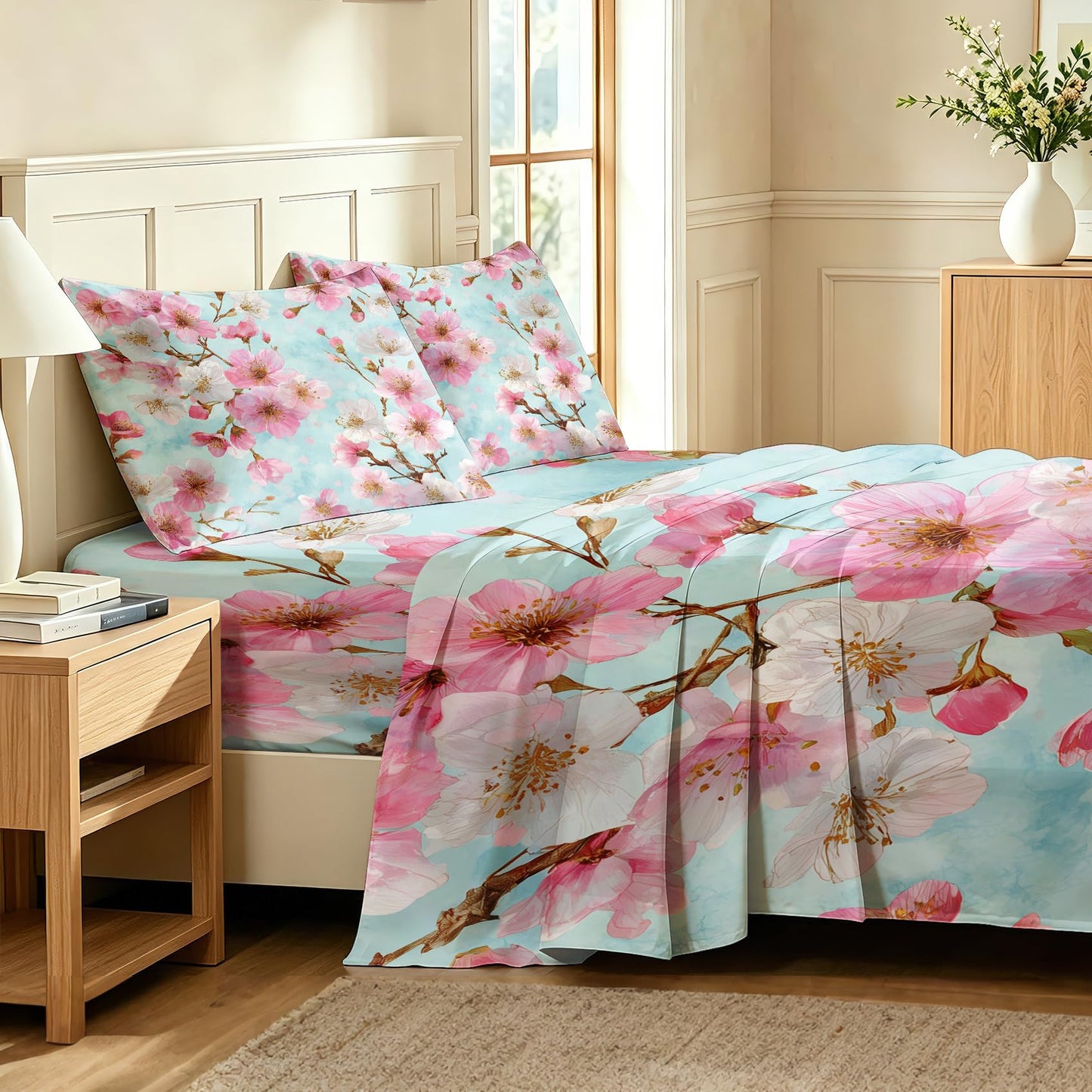 Cherry Blossom Queen Bedding Set Spring Floral Sheet Sets
