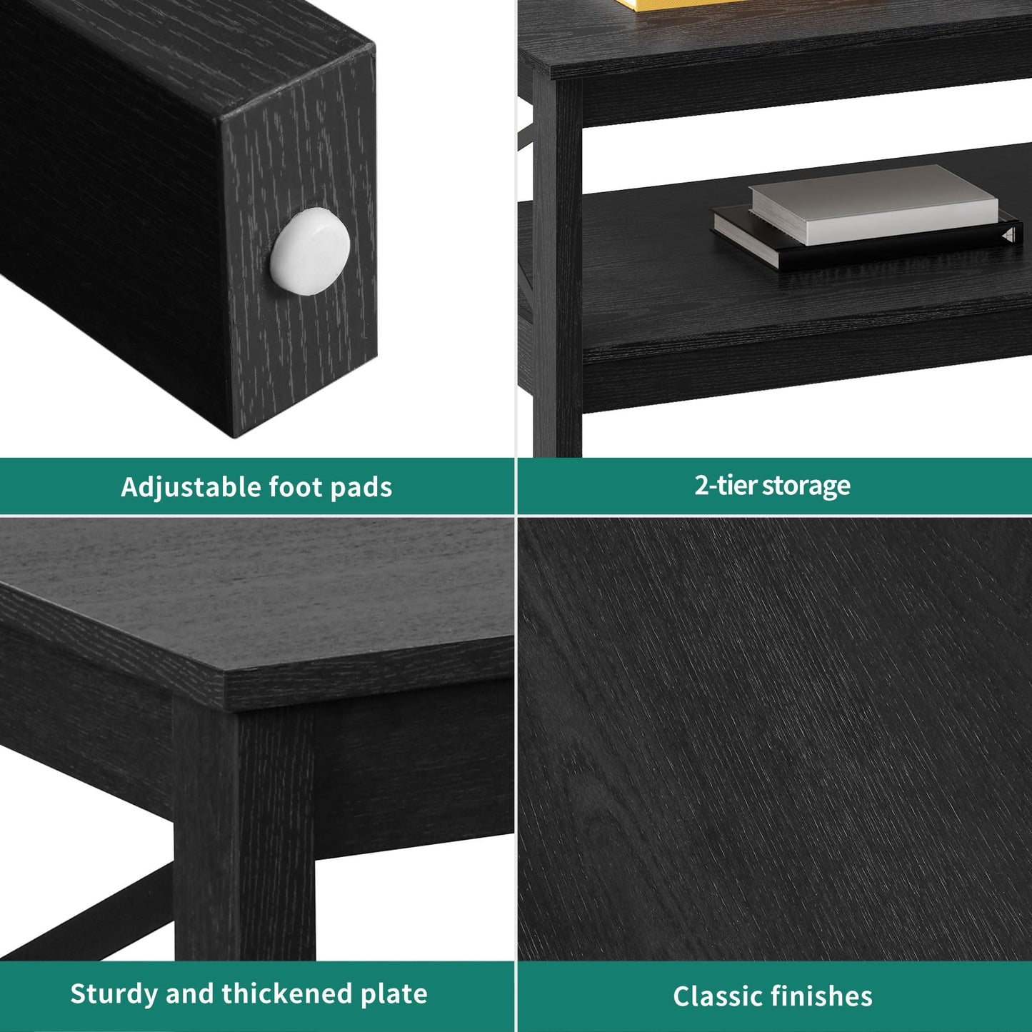 YITAHOME Coffee Table for Living Room, Modern Farmhouse Coffee Table with Storage, 2-Tier Center Table Wood Living Room Table Accent Cocktail with Sturdy Frame, Black