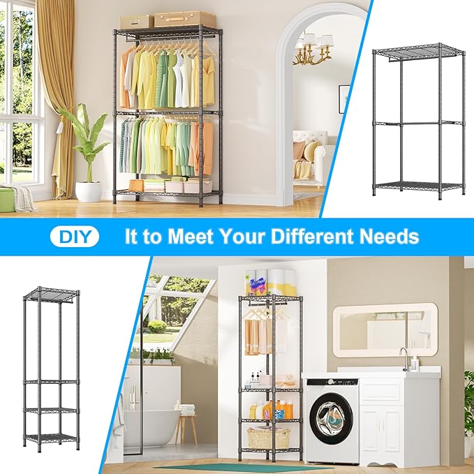 Ulif E10 Clothes Rack（With Stretchable Hanger Rod）Freestanding Clothing Racks