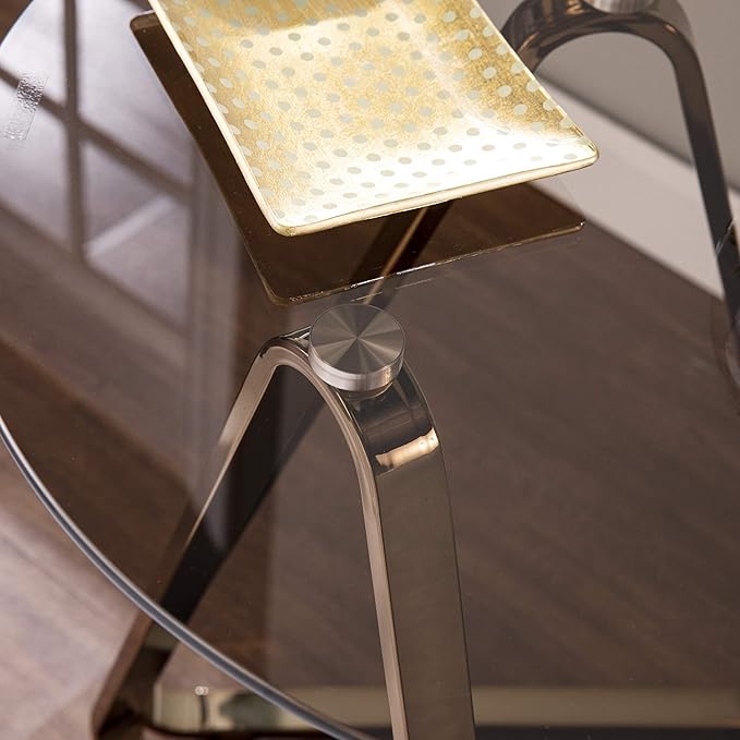 SEI Furniture - Stondon Round End Table - Transitional Design, Champagne Metal