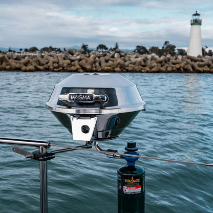 Magma A10-207-3 Marine Kettle3 Portable Gas Grill and Stove - Stainless Steel BBQ with Electronic Ignition for Boats - Wind-Resistant Design, Safe Propane Connection, Stay Cool Handle - 15" Diameter