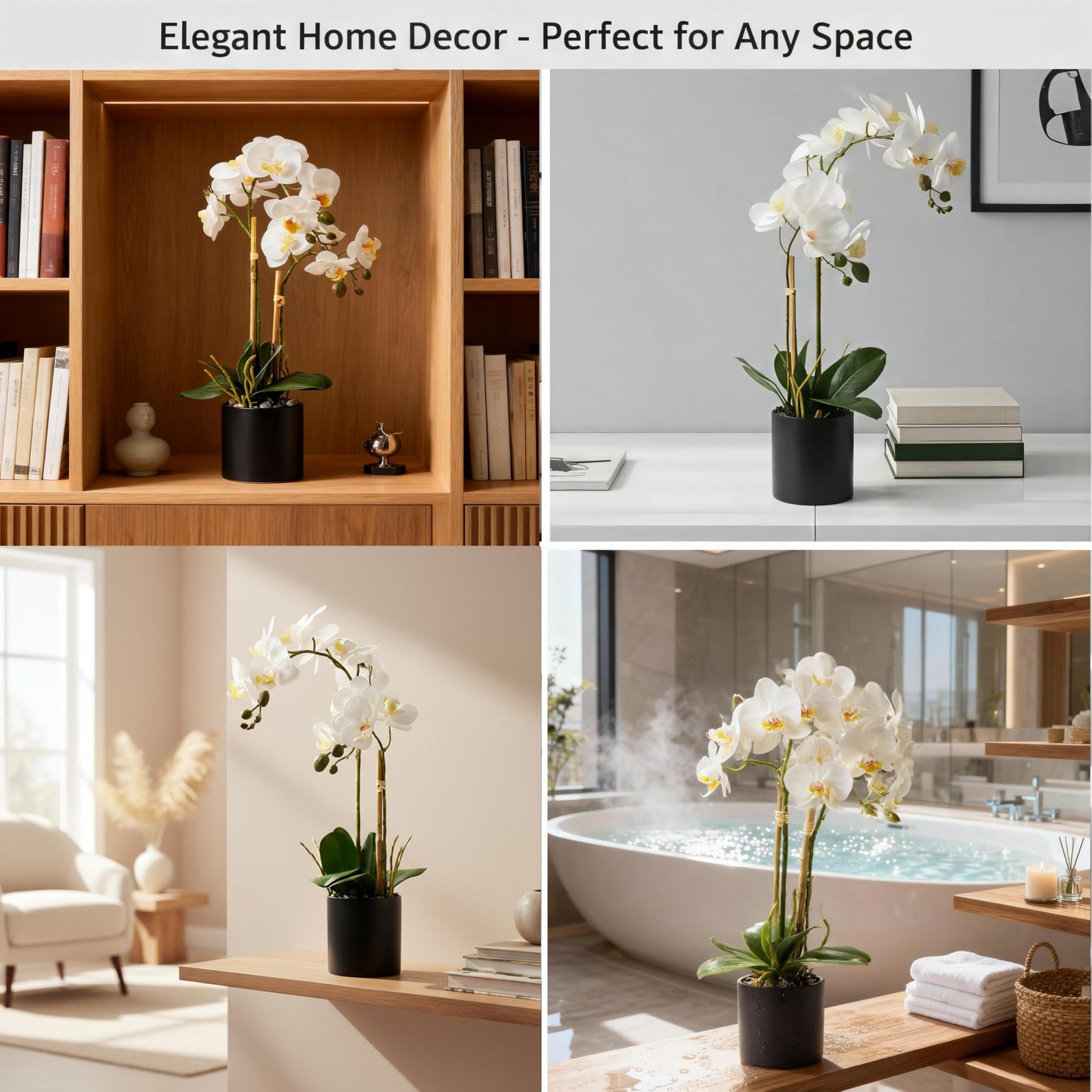 Pmyra 17" Fake White Orchid Flowers in Ceramic Pot,Real Touch Orchids Artificial Flowers Potted Plant,Faux Phalaenopsis Flowers Potting for Home Wedding Table Centerpiece Bathroom Office Decor