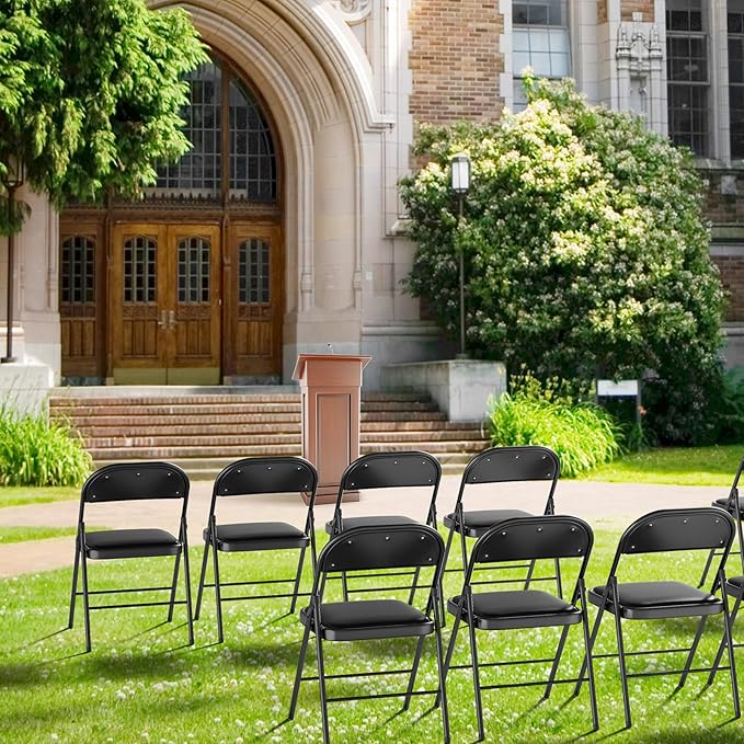 VINGLI 6 Pack Folding Chairs with Padded Seats, Metal Frame with Pu Leather Seat & Back, Capacity 350 lbs, Black