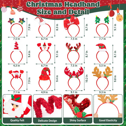 48 Pcs Christmas Glasses Frame and Headbands Set, Cute Christmas Head Boppers and Glasses with 24 Designs Santa Hat Leprechaun Snowman Reindeer Antler, Christmas Party Favors, Accessories, Supplies